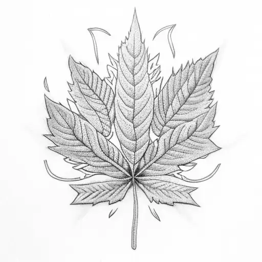 A Weed Leaf Intertwined With Booties In A Dotwork Style
