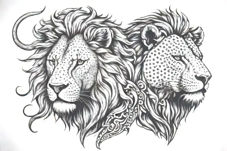 Lion Head With Bull Head Together