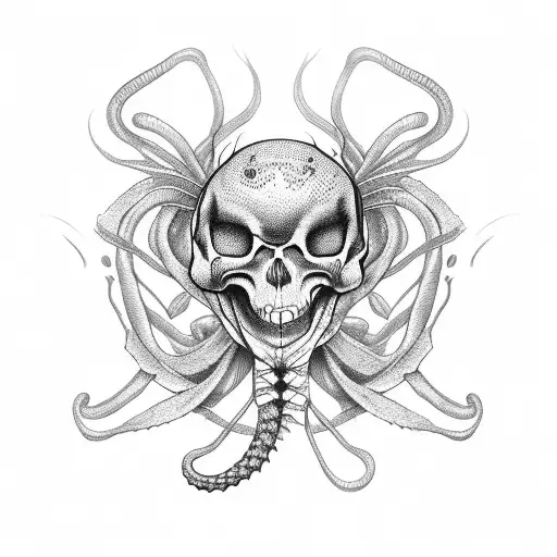 Red Lily Spider With Skeleton Snake Wrapping Around The Lily