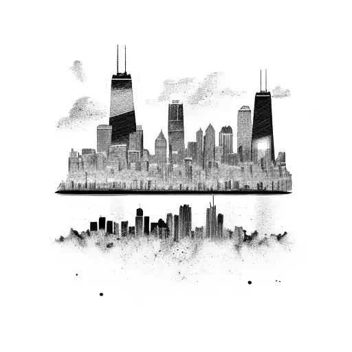 Chicago Skyline Background With Clouds And Car