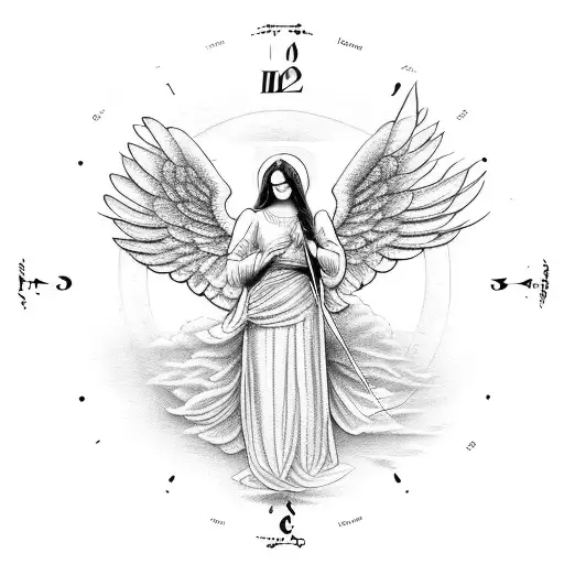 Angel And Clock With Bird