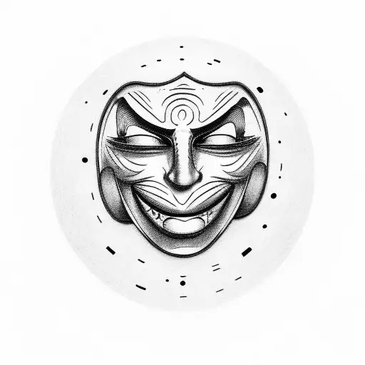 Four Laughing Comedy Masks In Circle With Shadow In Shape Of Sad Mask Uder One Of Them