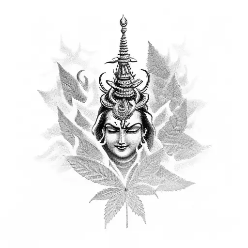 Dark Shadow Of Maditating Shiva On In The Forest Of Marijuana And Holy Hops