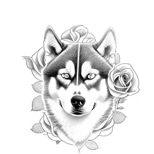 Husky With Roses