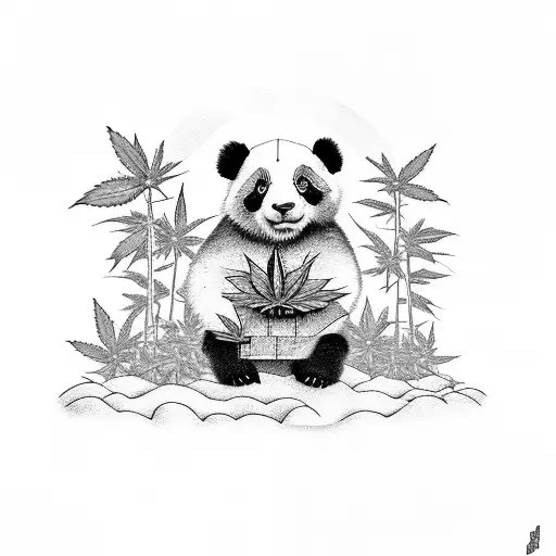 A Panda Sitting In Marijuana Field And Biting Mashroom