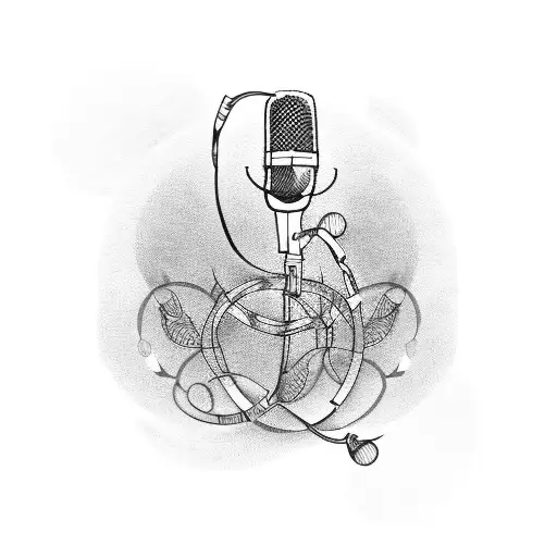 Microphone Intertwined With Musical Notes And Hip Hop Symbols