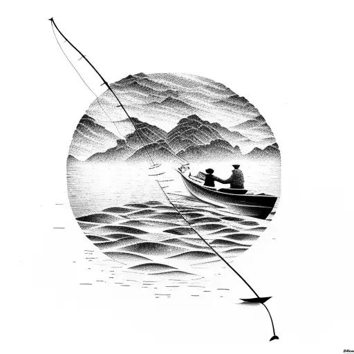 A Fisherman On A Boat Casting His Line Into A Serene Lake At Sunset