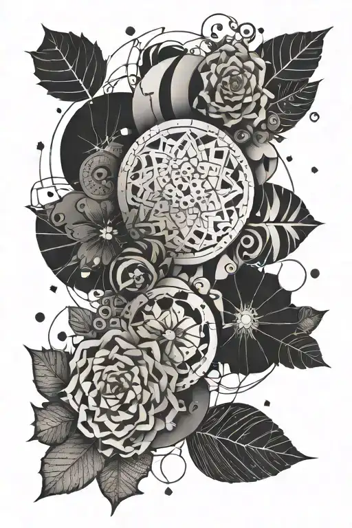 Create A Sketch For Tattoo Sleeves In The Style Of Children To Make It Blacker And A Lot Of Geometry