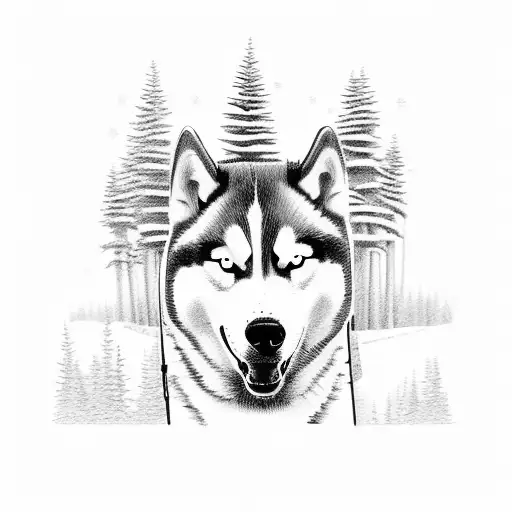 A Husky Sled Dog Running Through A Snowy Forest