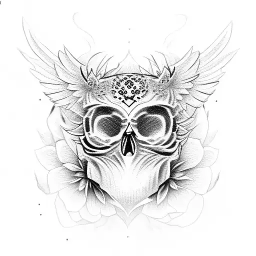 Skull Owl Flowers Pretty