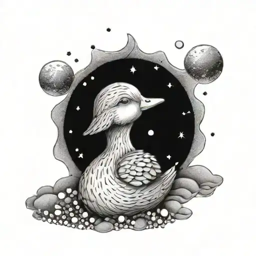 Duckling Sleeping On Moon