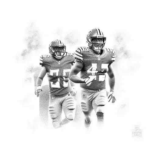 A Family Of Nfl Fans Traveling To Different Football Stadiums In A Dotwork Style