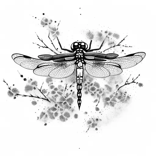Dragonfly Death Pain Blood Ink Splatter Cherry Blossom