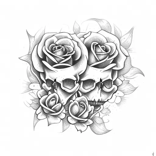 Two Roses One Skull