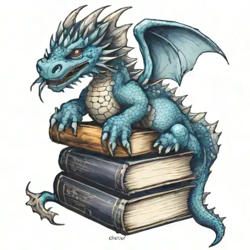 Adorable Blue Dragon On A Stack Of Books