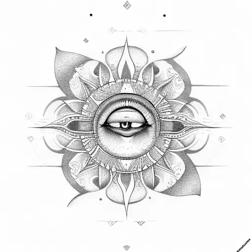Sun With Mandala Line Design Inside It