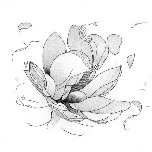 Single Line Illustration With Magnolia Flower On Thigh For Men