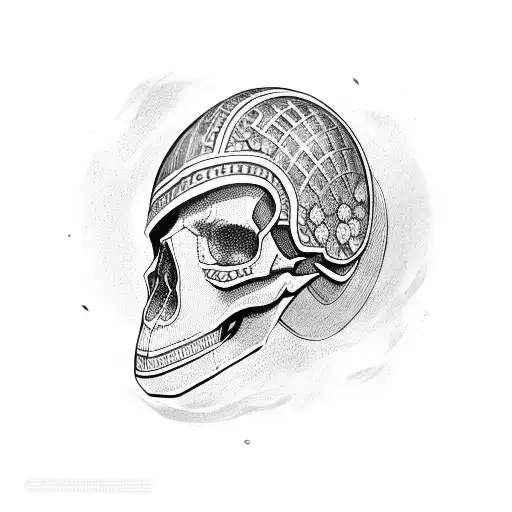 Skull Wearing A Roman Hoplite Helmet