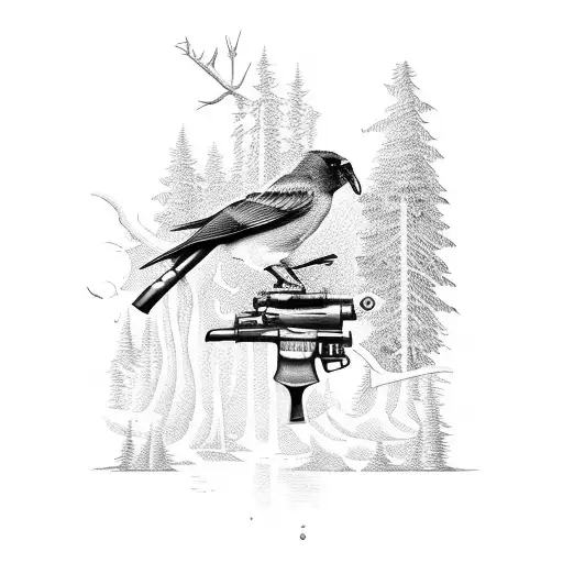 Bird Hunter With A Shotgun In A Forest