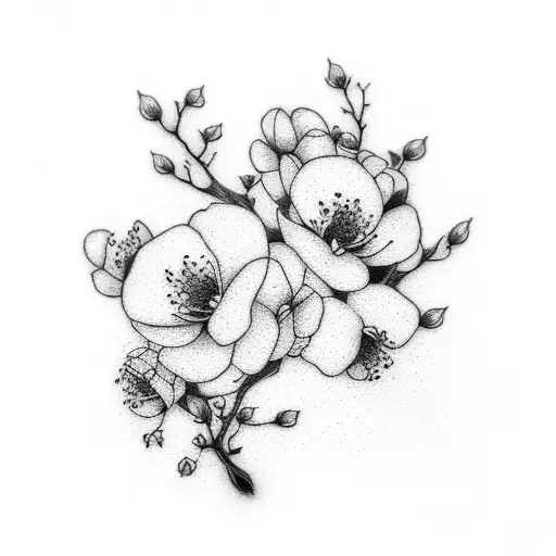 Line Art Cherry Blossom Sleeve Black And White