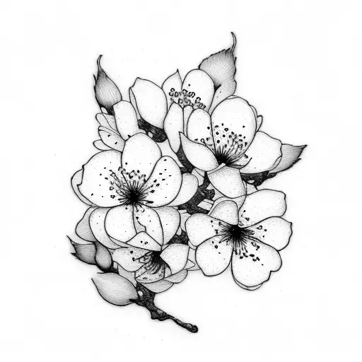 Line Art Cherry Blossom Sleeve Black And White
