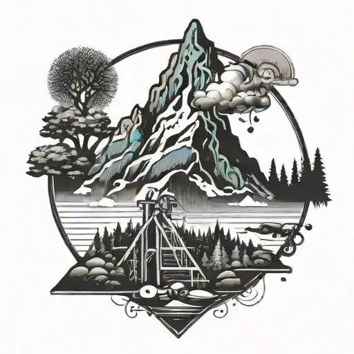 Mountain With Garage Tools Intertwined