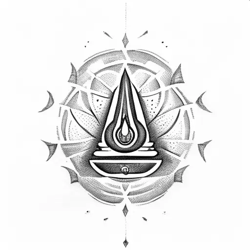 Shivling Symbol In Centre With Two Orange Flags In Cross Pattern On Backside