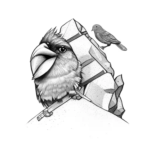 A Comic-inspired Scene Of A Carpenter Climbing A Rock Wall With A Bird Perched On Their Shoulder