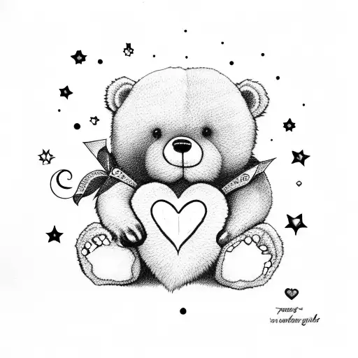 Black And White Teddy Bear Wjth Heart Nose And Stars And Moon