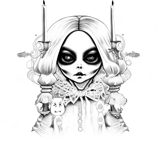 Creepy Doll Sat Inbetween Two Candles