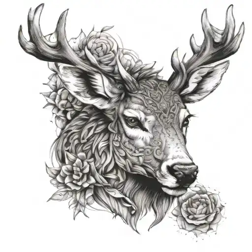Deer And Wolf Heads Tatto Idea