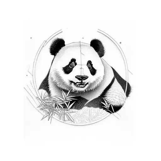 A Panda And Triceratop Surrounded By Bamboo