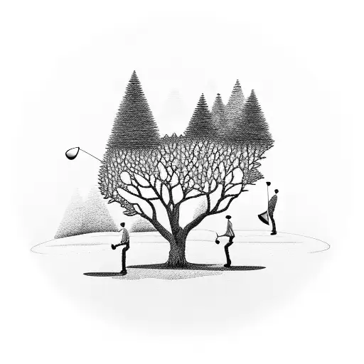 A Golf Course Landscape With Coding Symbols Hidden In The Background