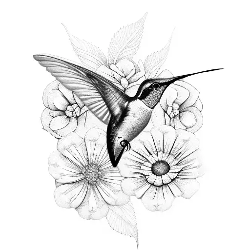 Flowers With Hummingbird