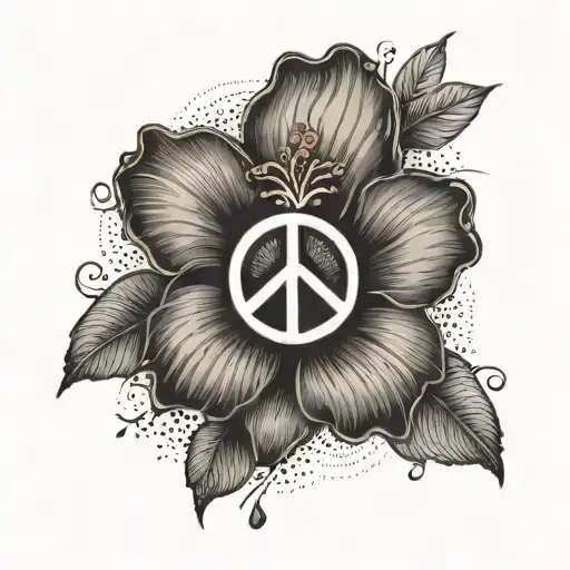 A Hibiscus Flower With A Peace Sign Center And Music Symbols As Petals