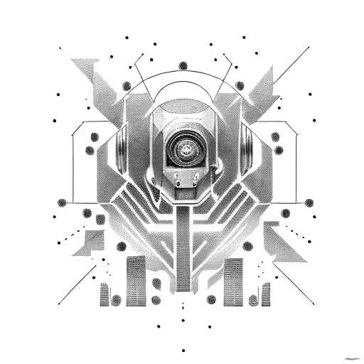 A Dotwork Tattoo Of A Cyberpunk Dj Mixing Futuristic Beats With Holographic Vinyl Records