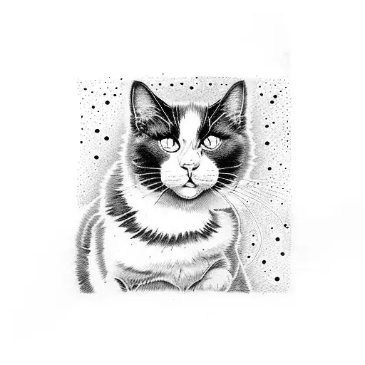 Black And White Cat In Van Gogh's Starry Night