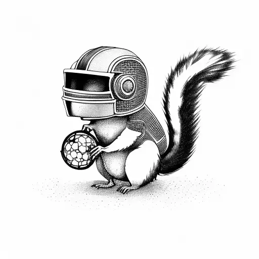 Squirrel With A Motorbike Helmet Drinking Wiskey With A Soccer Ball