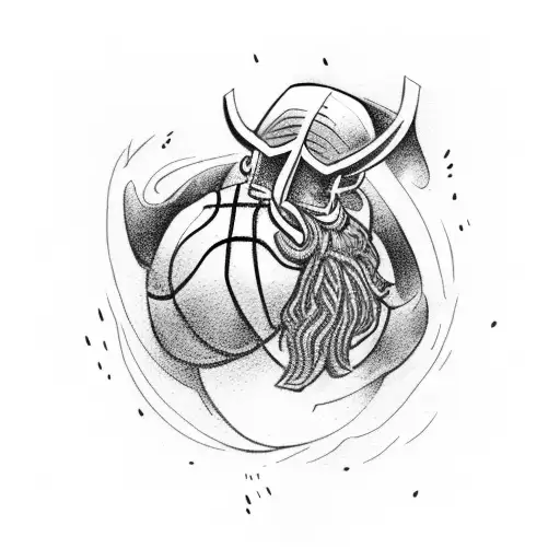 A Basketball Player With A Viking Axe And Nature Elements