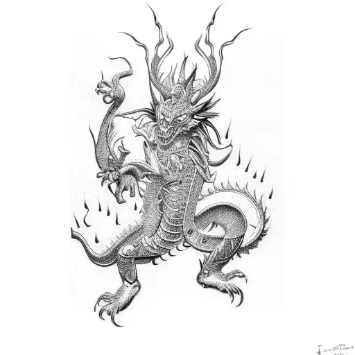 Kung Foo Warrior And Dragon