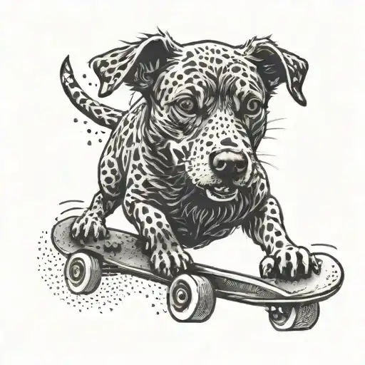 A Dotwork Design Of A Skateboard With A Snarling Dog On It