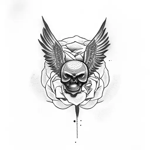 Crow With Rose On Skull