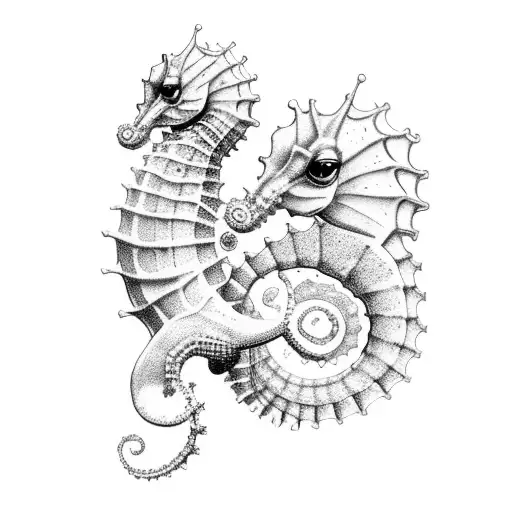 A Mother Seahorse Carrying Her Baby On Her Tail