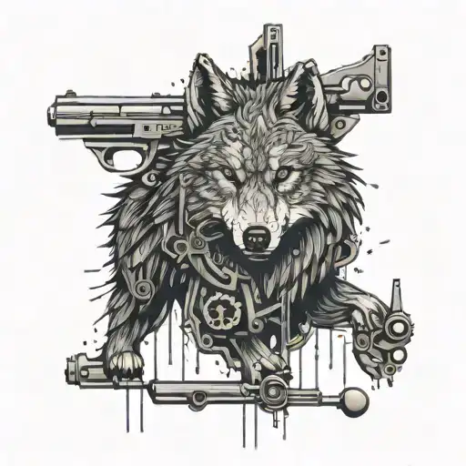 An Intricate Wolf Silhouette Made Up Of Gun Parts And Bullets