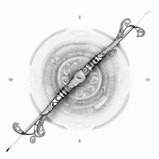 A Detailed Illustration Of A Fishing Rod With A Line That Transforms Into A Swirling Vortex