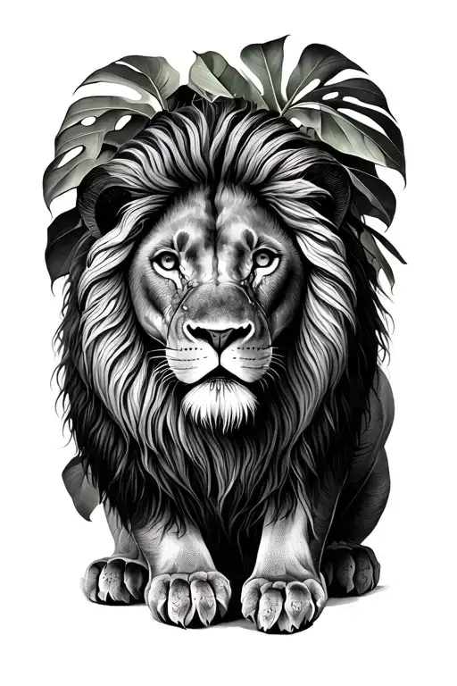 Monstera Leaves Plumerias Lion Standing