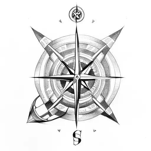 Compass With Anchor And Airplane