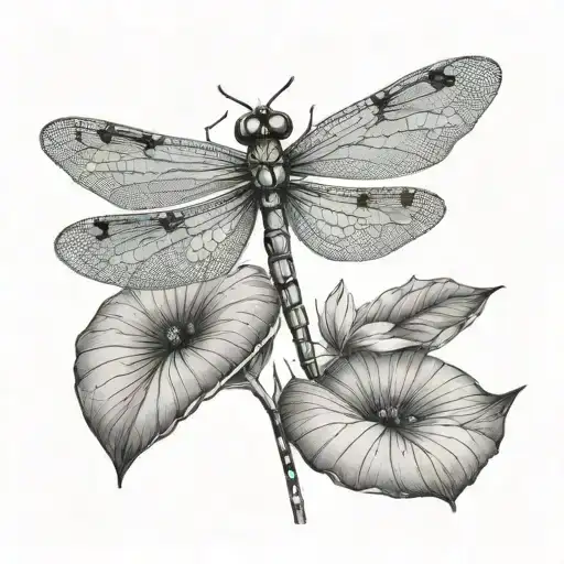 Dragonfly On A Single Lotus Flower