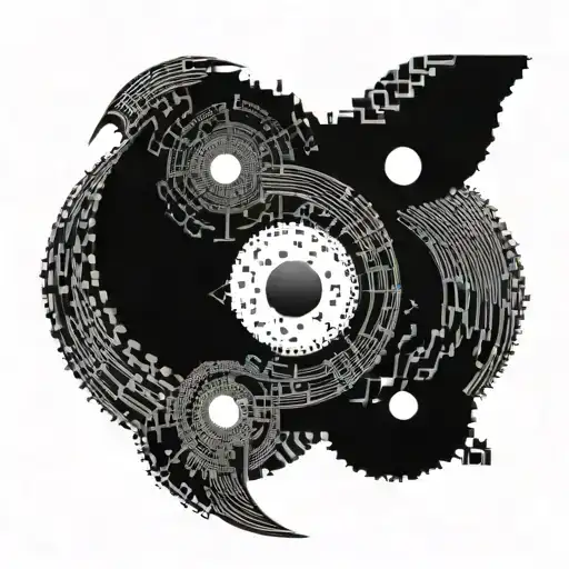 An Intricate Yin And Yang Symbol Made Of Programming Code And Music Notes