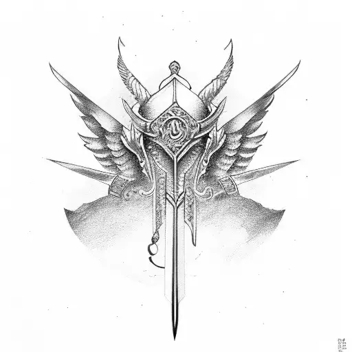 Sword With A Ring On It And Angle Wings Either Side